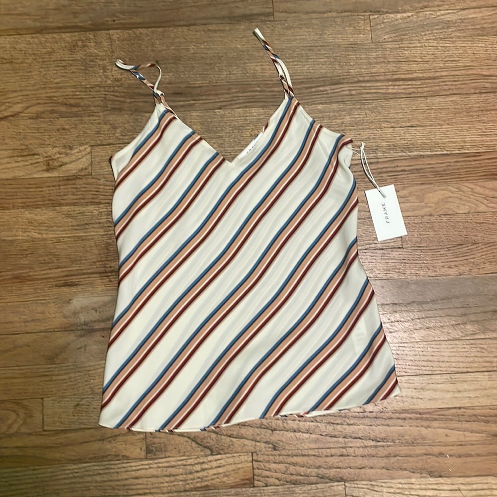 Brand new Frame denim silk stripe spaghetti strap blouse size small